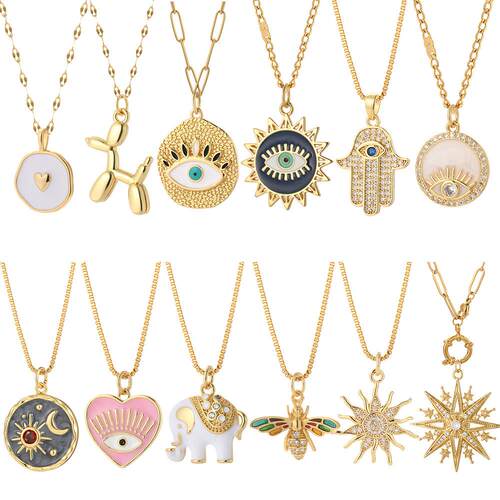 Heart Evil Blue Eye Sun Necklace for Women Cute Dog Bee Elep