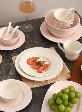Wholesale of Pink French Pearl Ceramic Rice Bowl and Plate