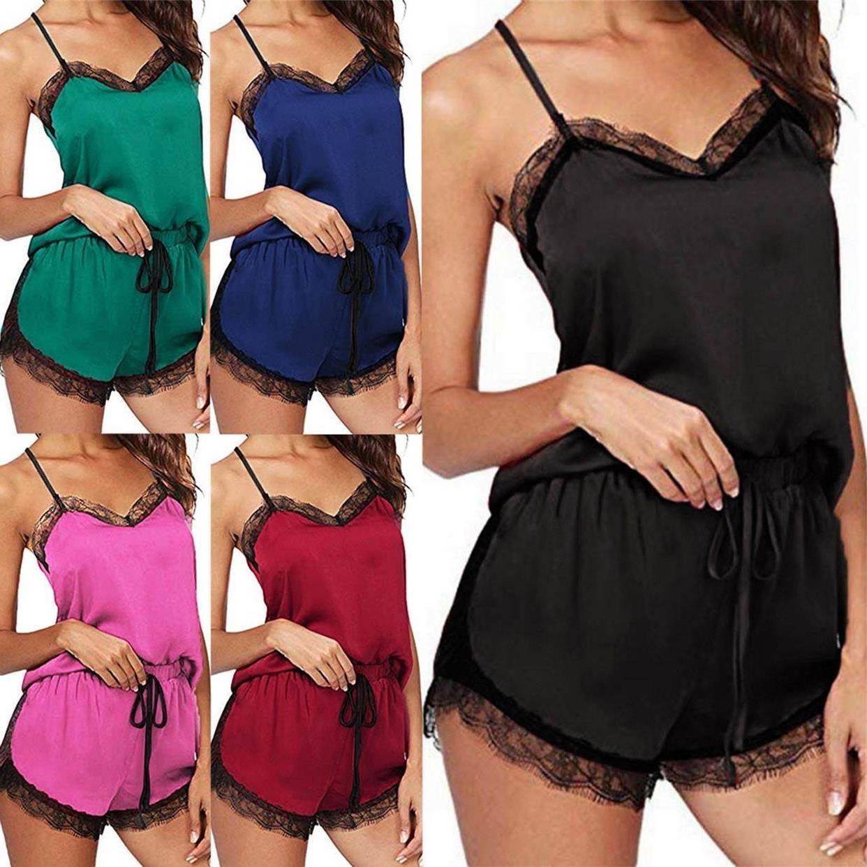 Solid lace edging pajamas for women 纯色蕾丝花边吊带睡衣女