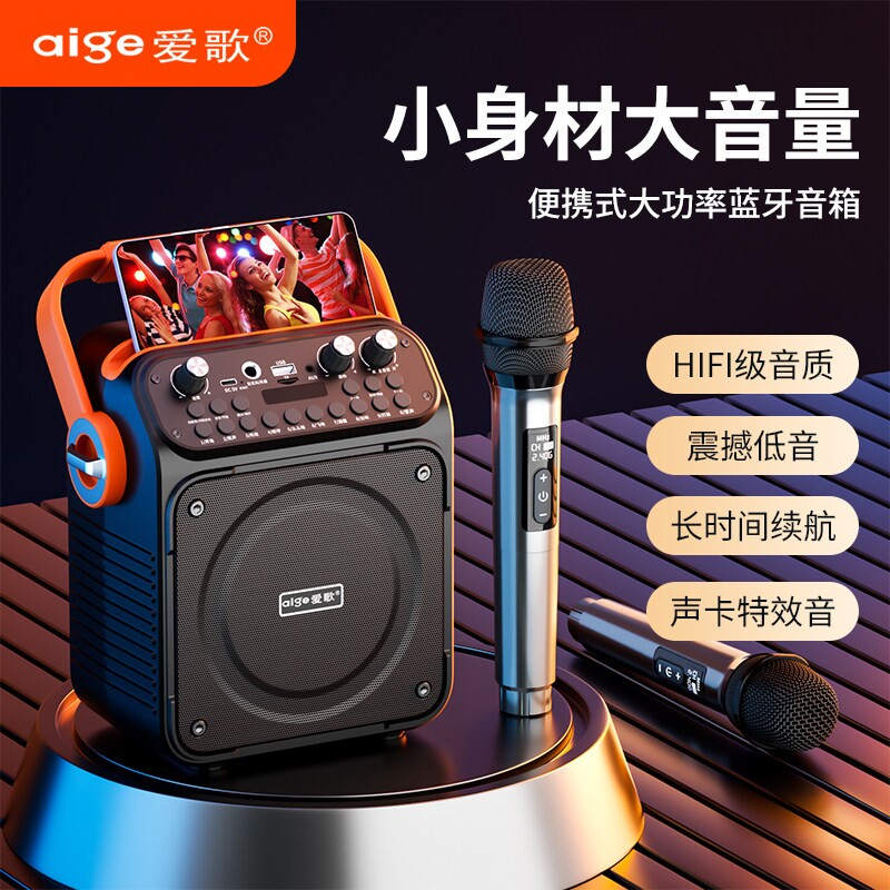 爱歌T35网红户外k歌音响无线蓝牙广场舞唱歌小型卡拉ok音箱便携式