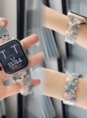 适用iwatch10表带applewatch表带8代新款蝴蝶苹果树脂手表表带S9/8/7/6se夏天女款创意小众高级感ins小香风