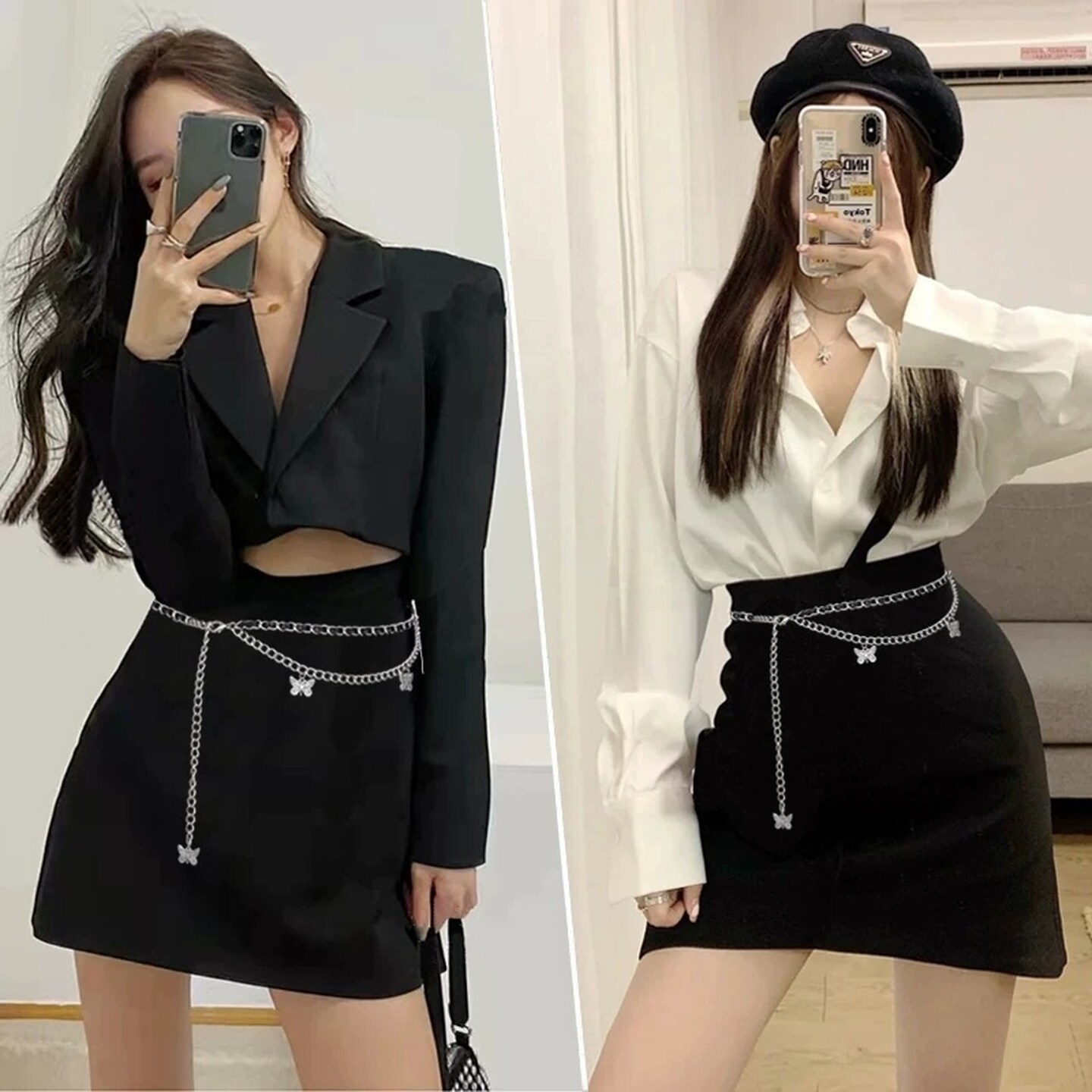 腰链配裤子配饰女装饰配连衣裙子西装百搭蝴蝶链条银色细腰带新款