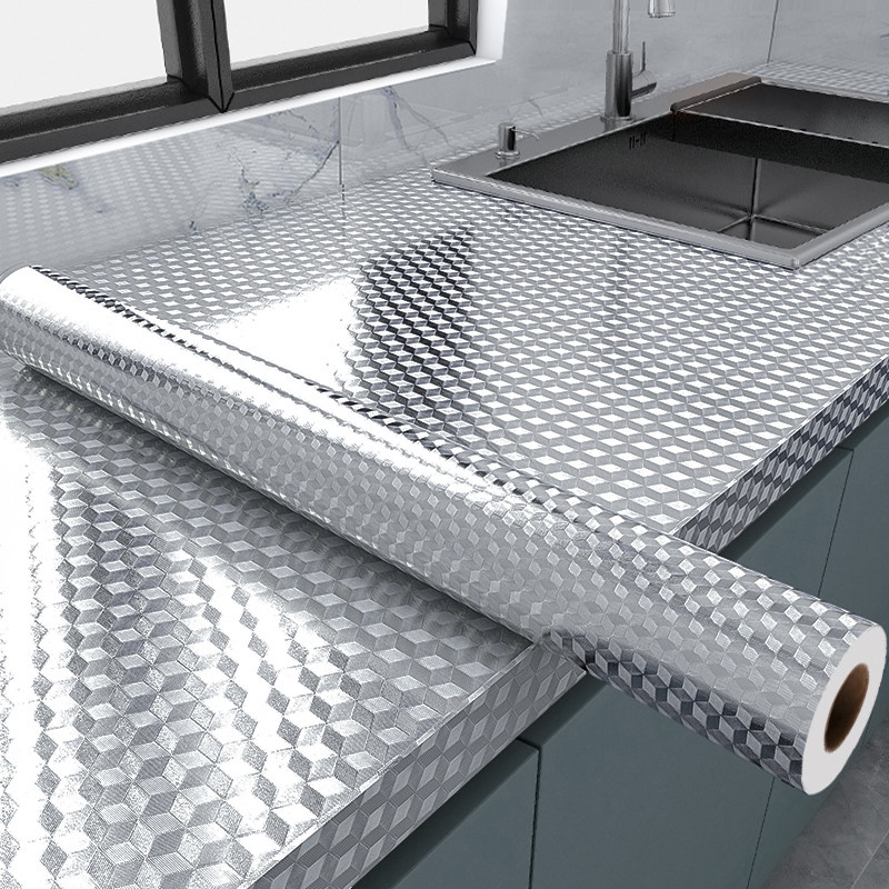 厨房防油贴纸防火耐高温墙贴防水防潮墙纸自粘台面橱柜灶台锡箔纸