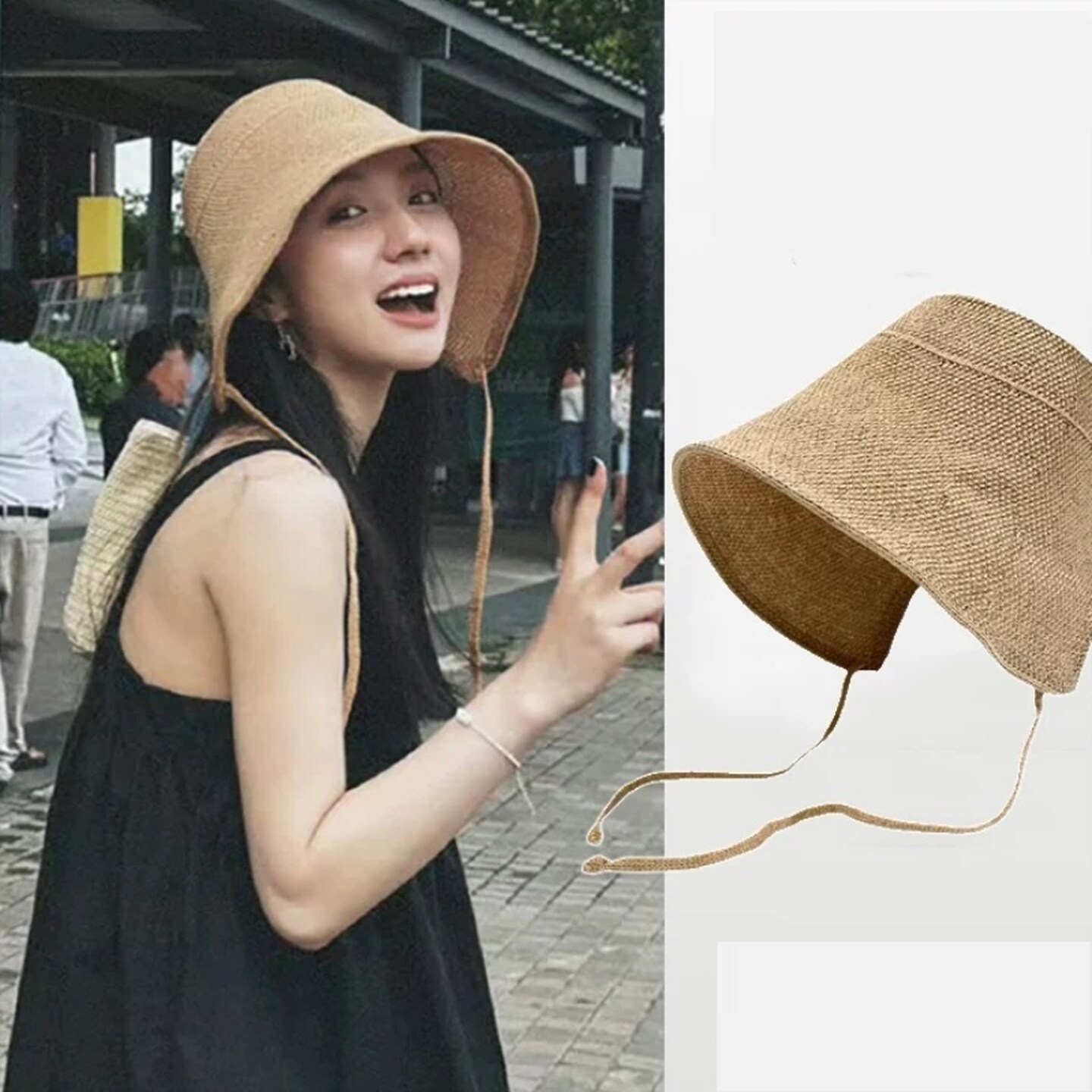日系棉麻草帽女夏季大帽檐凉帽海边度假防紫外线遮阳透气防晒帽子