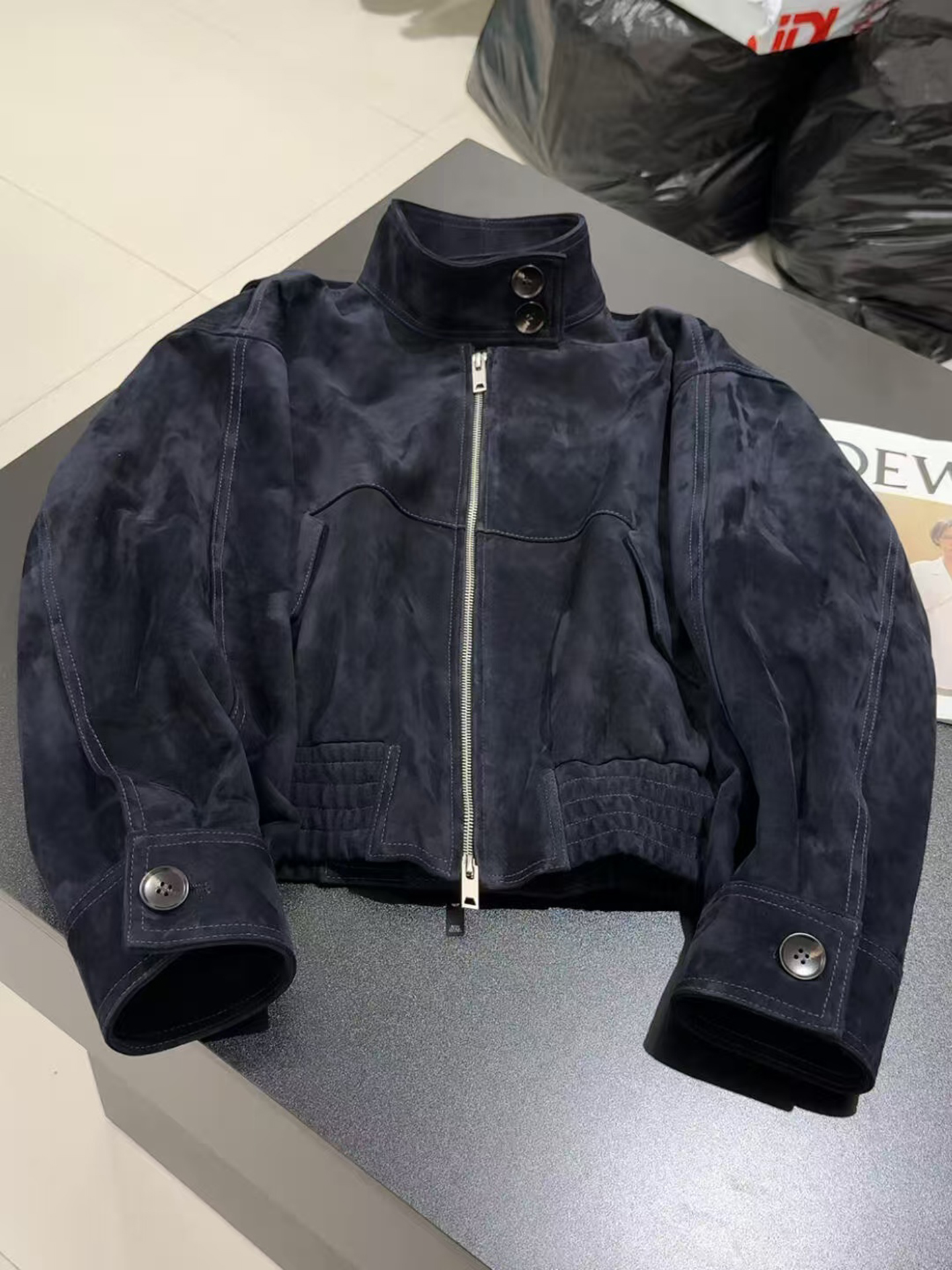 thumbnail for Buyer&#039s Store High-End Niche Unique European Style Fashionable Stand-Up Collar Jacket Coat Autumn and Winter Short Biker Leather Jacket Trendy