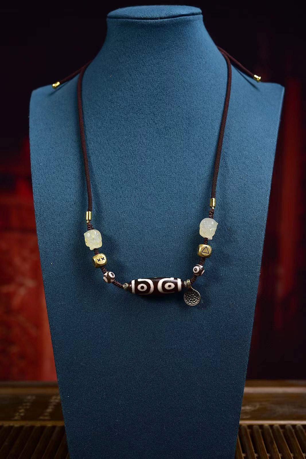 藏式天珠吊坠挂绳项链绳子手工编织男女款锁骨链配饰西藏民族风