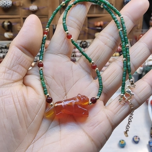 西亚老玉髓老虎项链手链