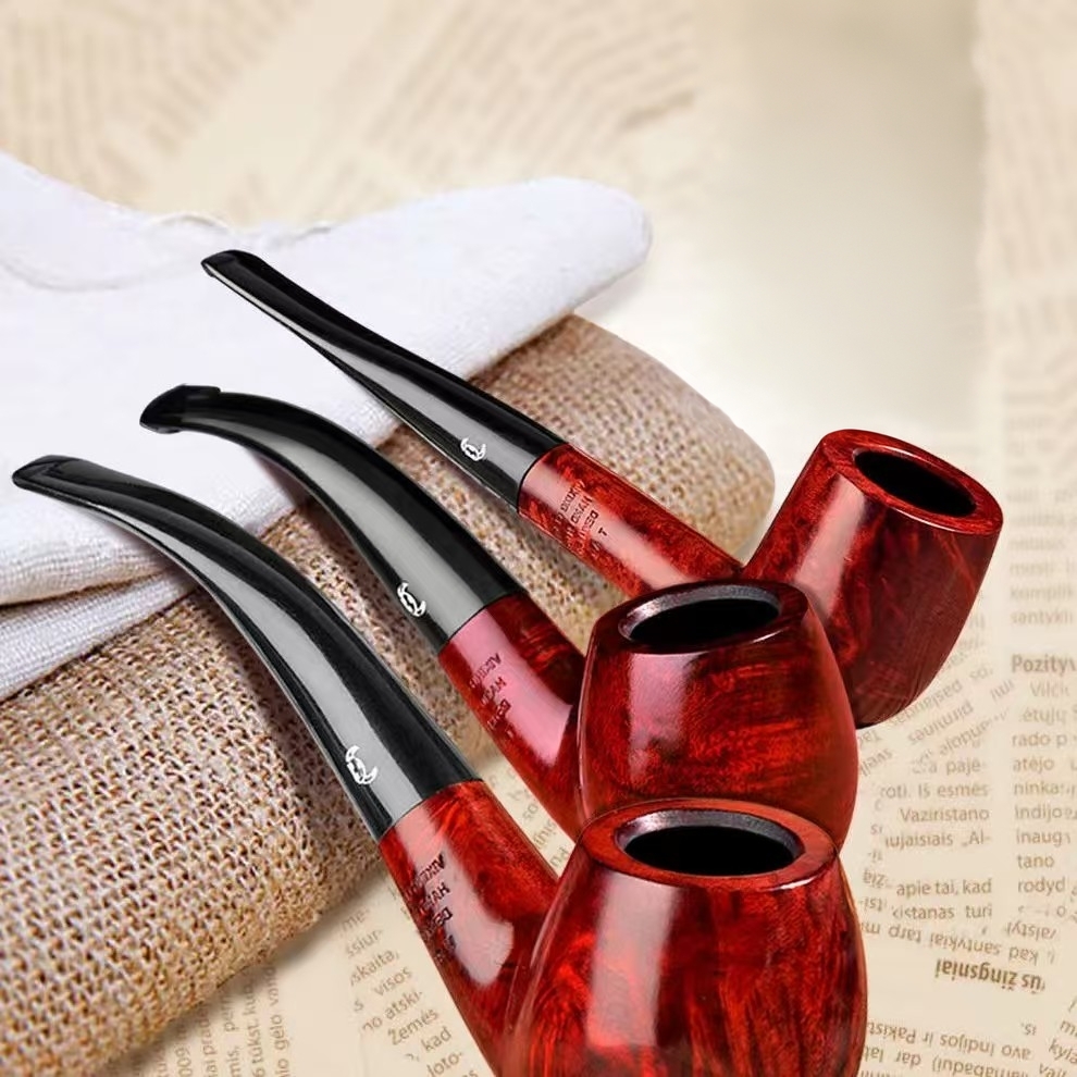 石楠木牛头烟斗9MM活性碳滤芯手工直式弯式中号男士烟丝实木烟斗