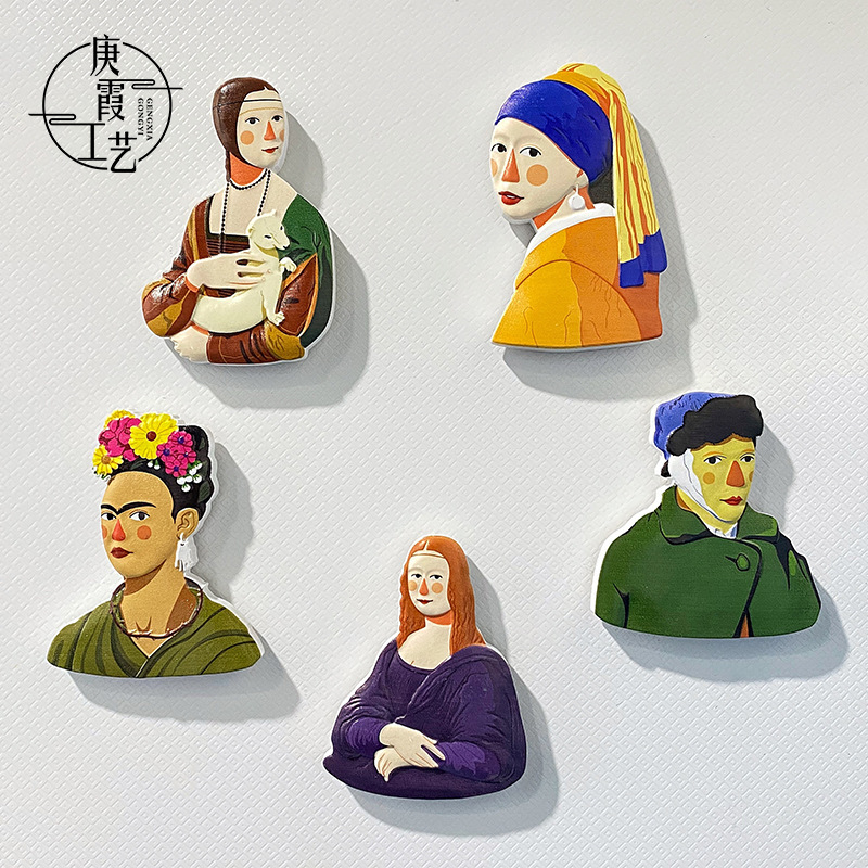 名画人物磁力贴卡通创意可爱磁性冰箱贴3D立体树脂家居装饰磁吸图片