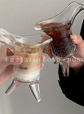 2025新款创意玻璃三足咖啡杯帝王杯冰美式奶茶酒杯Ins风搞怪潮流