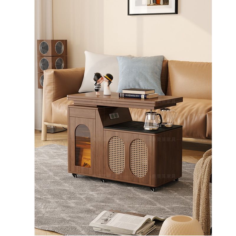 复古木质可折叠中古风茶桌小户型客厅沙发边几移动实木推车