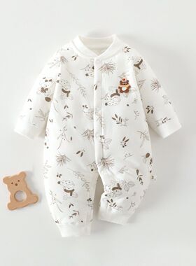 2025新款无骨透气印花初生婴儿连体哈衣棉袄新生儿冬装宝宝衣服