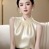 绝美气质百搭上衣 法式 洋气高档小香风无袖 缎面背心女轻熟显瘦衬衫