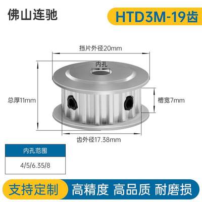 同步轮3M19齿6 齿宽7/1/16同步带轮 两面轮平AF1型孔4ESB 5.6 .35