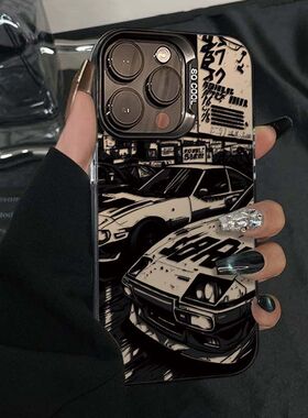 潮牌涂鸦跑车适用小米17/151413Ultra手机壳civi3彩银磨砂Turbo4Pro红米K90K80至尊版K70k60冠军版note15Pro+