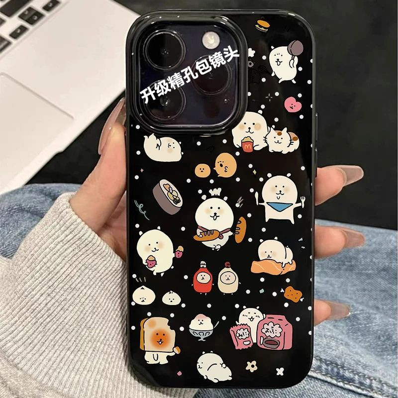 卡通自嘲熊烘焙适用苹果17Air/16ProMax手机壳黑色iPhone1514131211pro少女XRXSmax软SE3代78Plus小红书同款