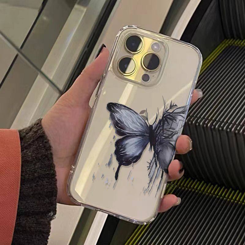彼岸黑蝴蝶适用苹果17Air/16ProMax手机壳透明iPhone15/14/13/12/11Pro学生XR/XS软SE3代6s/7/8Plus小红书