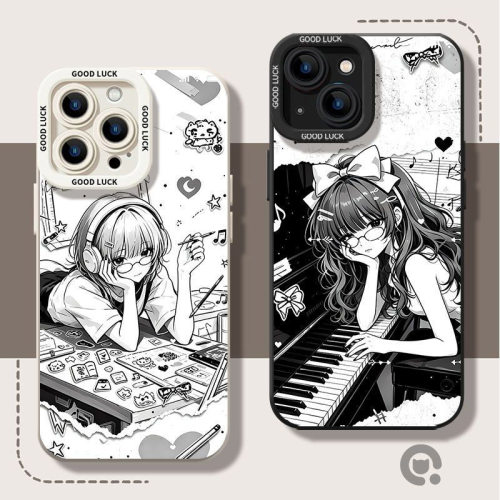 黑白漫画少女适用GT8Pro真我Neo7Turbo手机壳磨砂realme13Pro+V11V13V25V30V60V70少女学生Q3iQ5狂欢版保护套