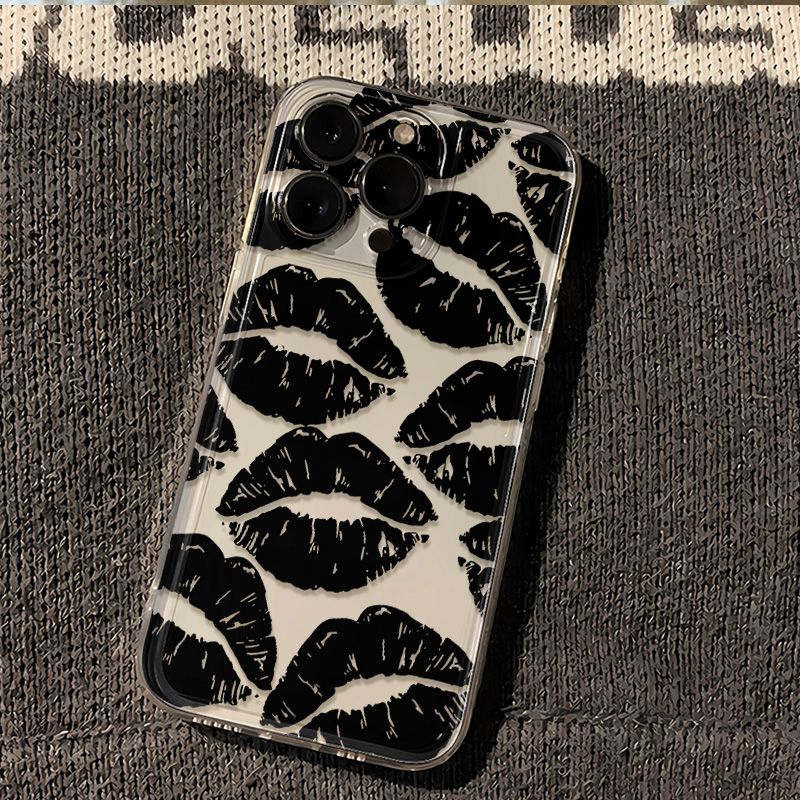 满屏黑色唇印适用OPPOReno151413手机壳透明K12K13Turbo软FindX9Pro/X8S+x7Ultra学生A3A5活力版a58a93a96a97