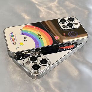 镜面幸运笑脸彩虹适用苹果17Air/16ProMax手机壳iPhone15141312Promax软边XR/XS少女学生SE3代7/8Plus小红书