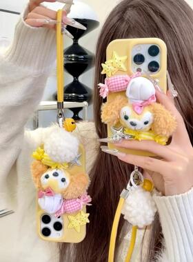 秋冬立体毛绒饼饼适用小米15手机壳荔枝皮纹软note14pro+/13/12Tpro/11少女学生红米K80K70K60K50K40K30