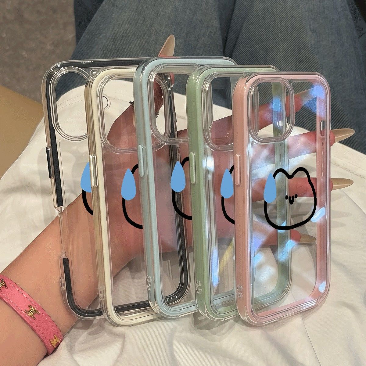 简约线条流汗小熊适用vivoY300y200i手机壳透明二合一y100ty93y78+y76sy53sy37Pro可放卡片y36my31sy30标准版