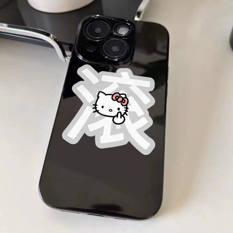 Kitty凯蒂猫表情包适用小米15/14/13手机壳civi4Pro黑色Turbo3红米K80K70至尊版K60学生note15Pro+141312TPro
