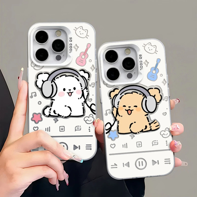 情侣音乐小狗适用iPhone17e/18Promax手机壳彩银磨砂苹果111213mini/141516Plus学生XRXS高级感SE3代7/8Plus