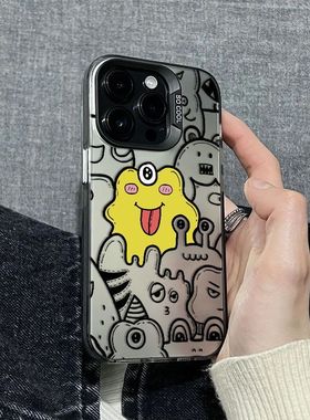 线条黄色小怪兽适用iQOOZ10Turbo+Z9Z8xZ7iZ6手机壳iQOONeo11109SPro+87竞速版6SE彩银磨砂爱酷iQOO15131211s