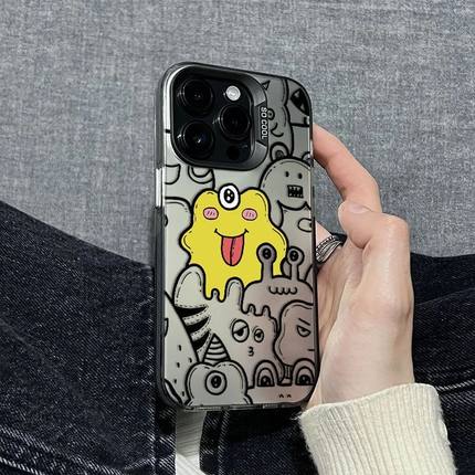 线条黄色小怪兽适用iQOOZ10Turbo+Z9Z8xZ7iZ6手机壳iQOONeo11109SPro+87竞速版6SE彩银磨砂爱酷iQOO15131211s