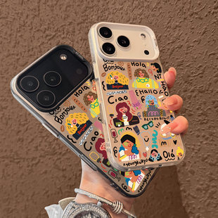 卡通抽象女孩适用OPPOReno16手机壳K15Pro+K12sK13Turbo彩银磨砂FindX9X8S+A6sPro学生A3xA5活力版A58A96A97