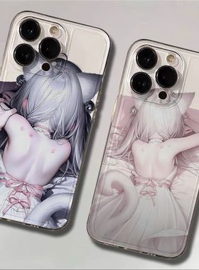 吻痕美背猫娘适用OPPOReno1514手机壳透明K12K13Turbo软FindX9Pro/X8S+X7Ultra学生A1A3A5活力版a58a93a96a97