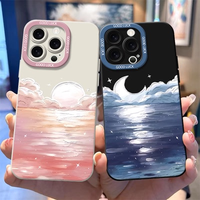 油画太阳月亮星河适用OPPOReno1514手机壳K12K13Turbo磨砂FindX9Pro/X8S+x7Ultra学生A1A3A5A6GTa58a93a96a97