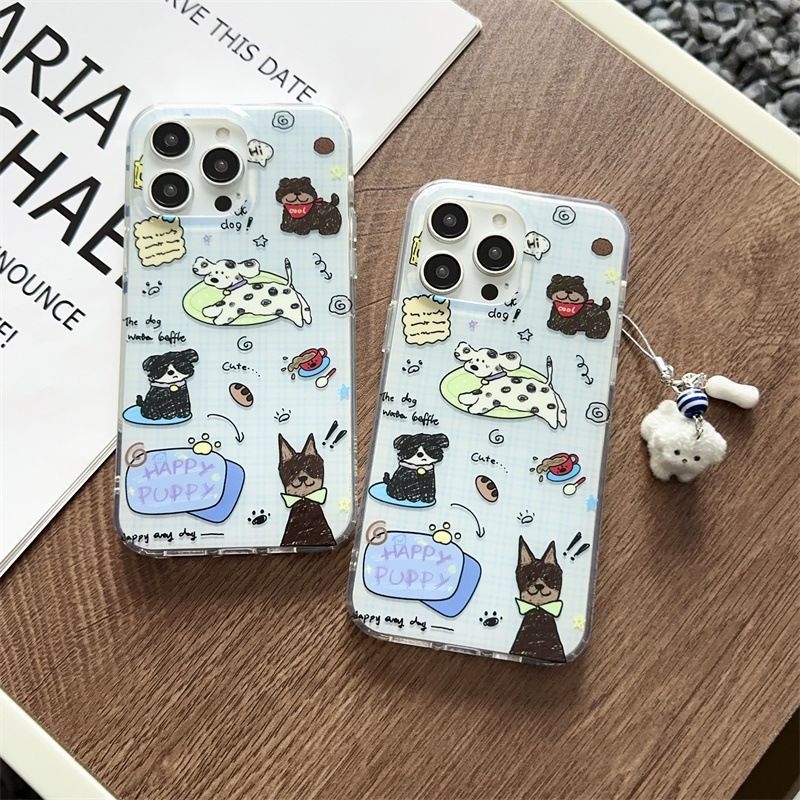 格纹涂鸦小狗挂链适用iQOOZ9Turbo+Z8x手机壳iQOONeo9SPro+87竞速版65SE白底爱酷iQOO131211s学生iQOOU3xU5e