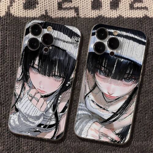 黑白序章甜酷女孩适用GT8Pro真我Neo7Turbo手机壳透明Realme1513Pro+V70V60V50V30V25V15V13学生Q3iQ5狂欢版