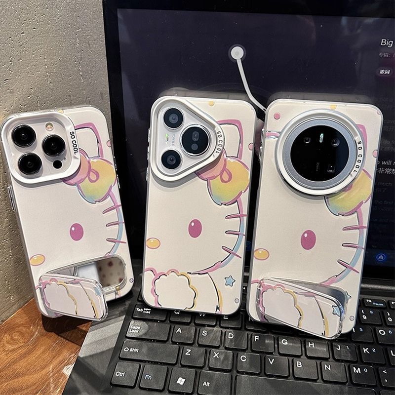 彩色线条猫咪支架适用vivoY600Pro手机壳Y500s彩银磨砂Y300Ty200iy100i长续航版y93y78+y76sy70sy53sy37Cy36m