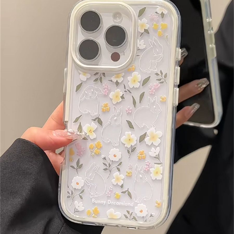 ins花朵小兔子适用vivoY500手机壳y300y200i透明二合一可放卡片y100ty93y78y76sy53sy37Proy36my31sy30标准版