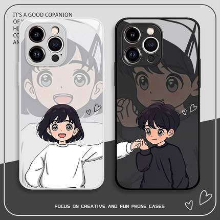 趣味牵手情侣适用小米17/151413Ultra手机壳civi3金属漆玻璃Turbo4Pro红米K90K80至尊版K70K60学生note15Pro+