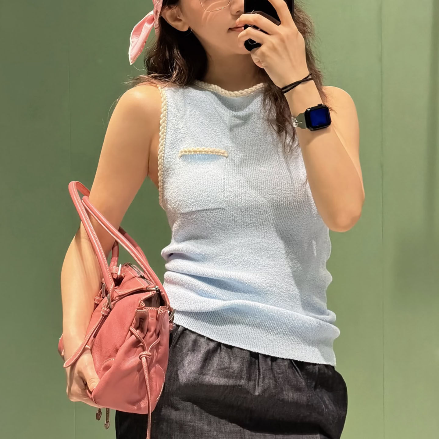 zui篙~时髦洋气 棉混纺胸前口袋拼色花边无袖针织背心 26年新款