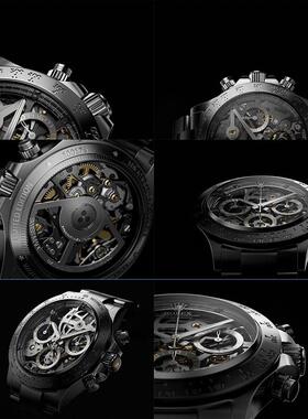 c4d电商场景oc渲染黑色背景质感机械手表C4D模型工程三维源文件