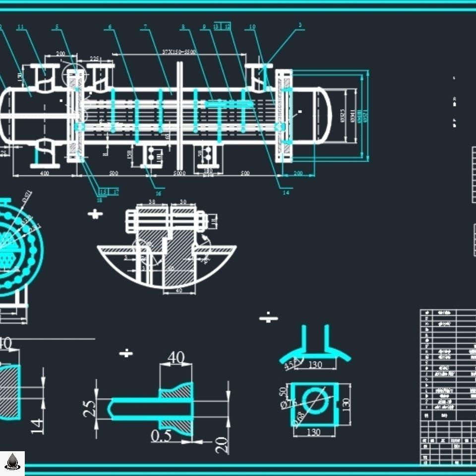 5款不同尺寸固定管板式换热器CAD设计图纸管壳式列管式换热器