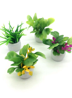 Dollhouse娃娃屋迷你植物模型 成品花盆栽景观花盆室外花草坛绿植