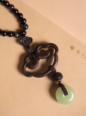 黑檀木平安如意锁汽车挂件档古风和田玉平安扣车载挂饰女礼物