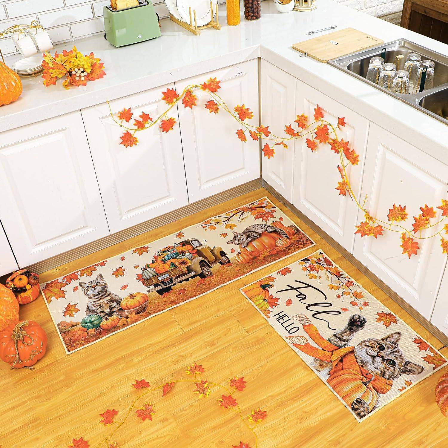 跨境感恩节厨房垫家用长条两件套吸水吸油脚垫玄关入户耐脏门垫,居家布艺,家用脚垫,淘宝优惠券,粉丝福利购,淘宝优惠卷