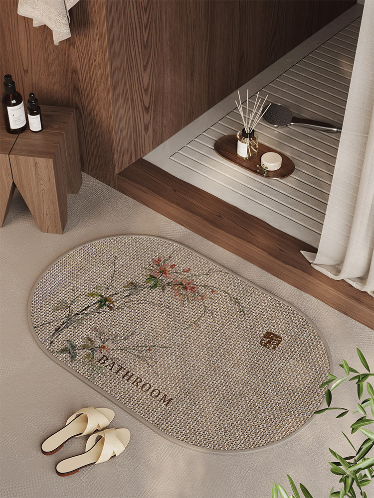 新中式卫生间地垫仿亚麻吸水垫子浴室门口速干防滑脚垫厕所地毯,居家布艺,家用脚垫,淘宝优惠券,粉丝福利购,淘宝优惠卷