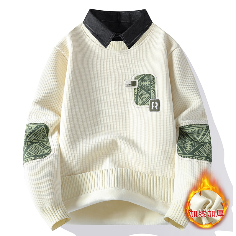 衬衫领加厚毛衣男款冬季加绒