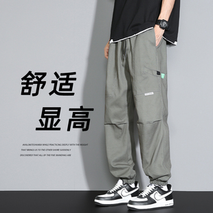 夏季薄款工装裤子凉感男孩初中学生运动裤青少年大童纯棉休闲长裤