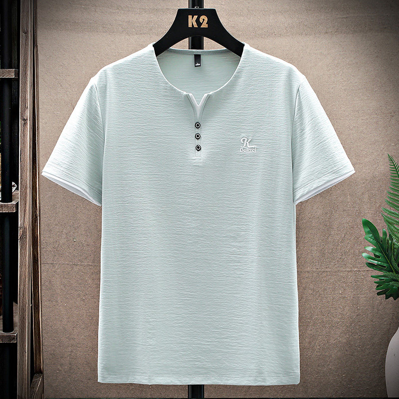 冰丝t恤男短袖夏季个性v领薄款速干半袖潮流百搭丝光棉冰感体恤衫