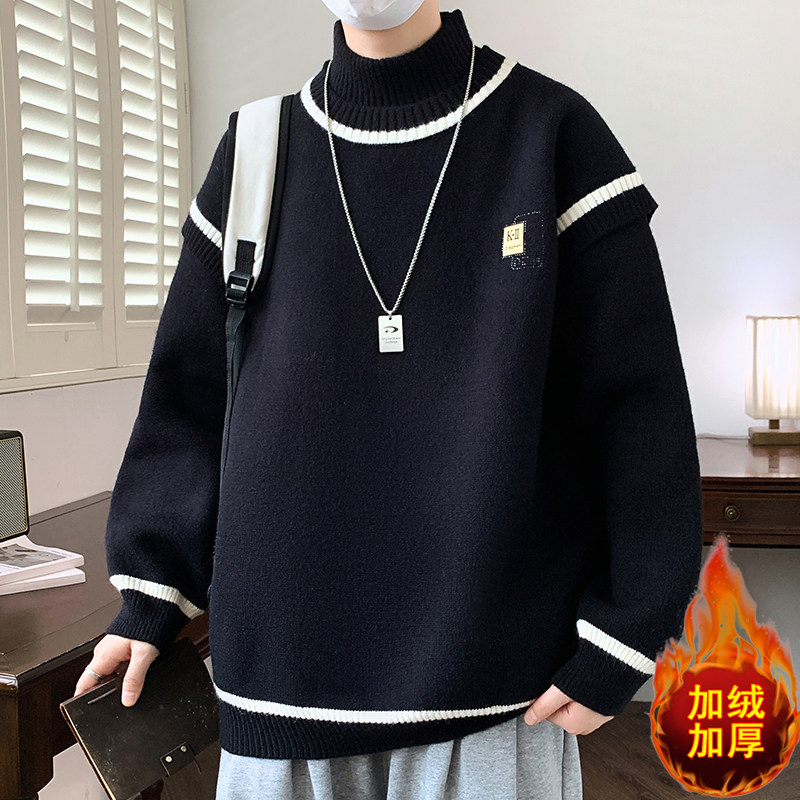 半高领毛衣男加绒加厚秋冬季