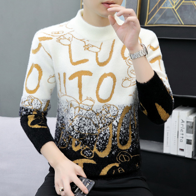 青少年水貂绒毛衣男秋冬加绒保暖